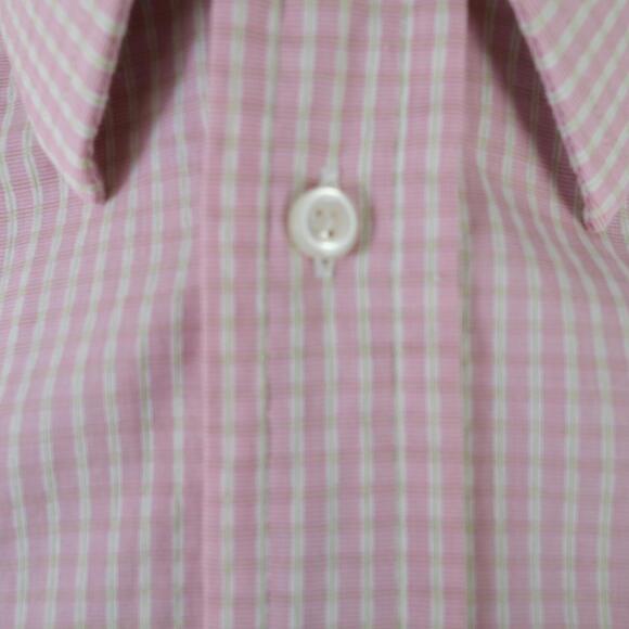 Henry Jacobson Mens Fine 2 Ply Button Up Pink Plaid Dress Shirt 15 34/35 - Picture 4 of 9